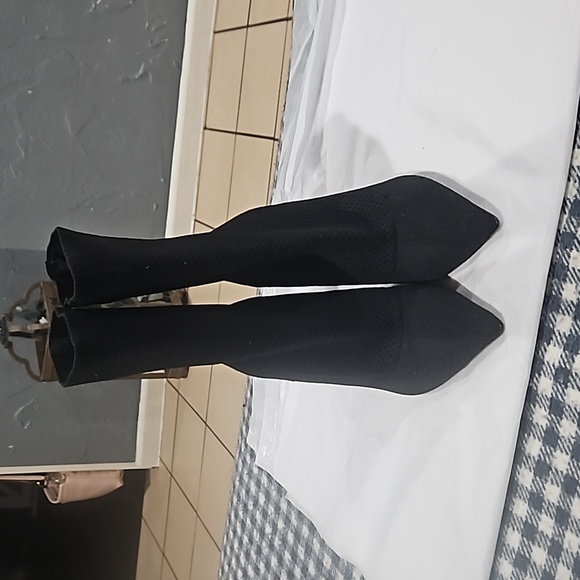 Zara Trafaluc Black Stretchy Sock Mesh Pointed Toe Ankle Boot Stiletto Heels - Picture 4 of 9